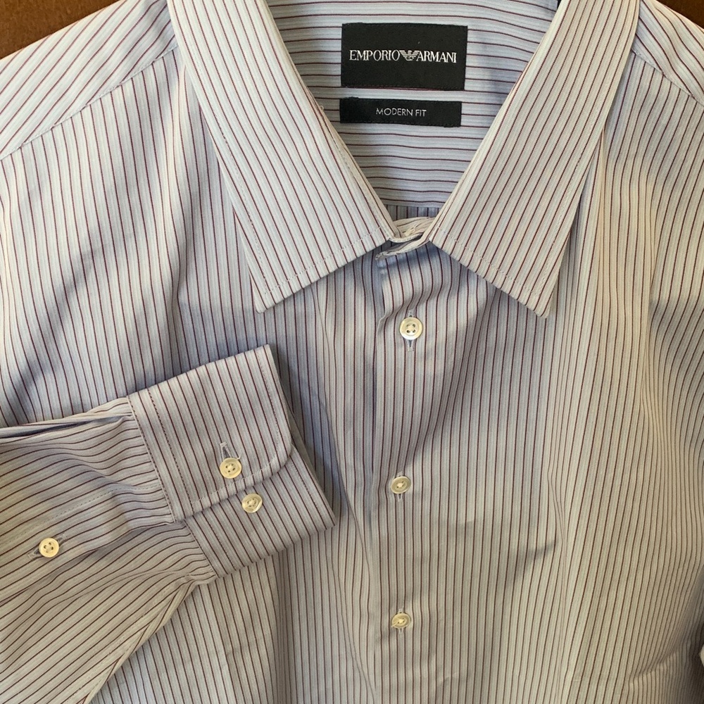 Emporio Armani Modern Fit Men's Pinstripe Dress Shirt Blue Purple 42 16 1/2
